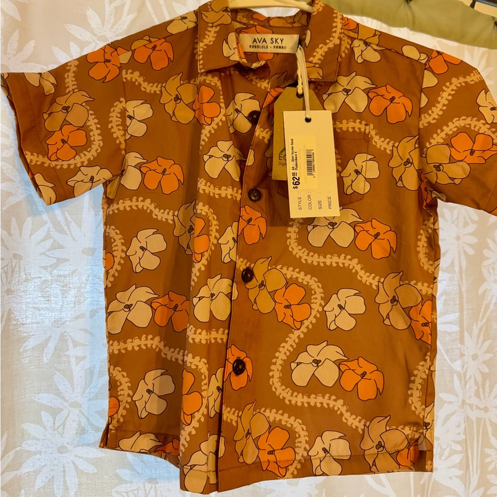 Fighting Eel Ava Sky Kids puakenikeni Orange and Brown Floral Shirt